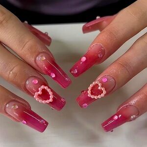 2/$15 💅3/$20 💅High Quality Press On nails Long Coffin Pink Embellished